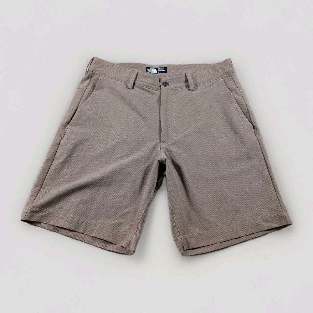 The North Face Rockaway Shorts Mens 34 Beige Hiking Nylon Stretch Pinstripes
